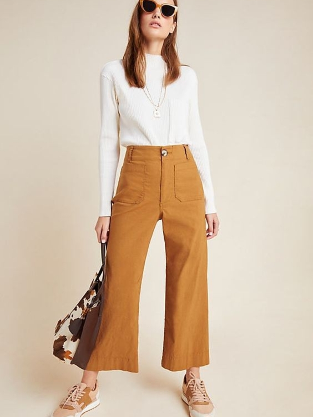 NWOT Maeve By Anthropologie "The Colette" Wide-Leg Crop Pants in Camel